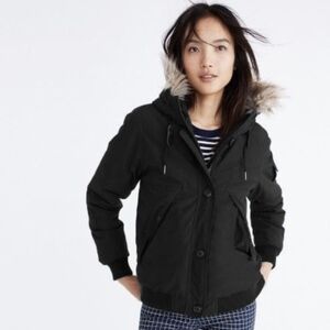 Penfield Vermont Black Bomber Jacket Coat Fur Trim Hood Women's Size Medium